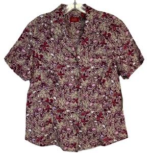 Womens Button Up Shirt Size M Short Sleeve‎ 100% Linen Floral Hawaiian Tiki NWT